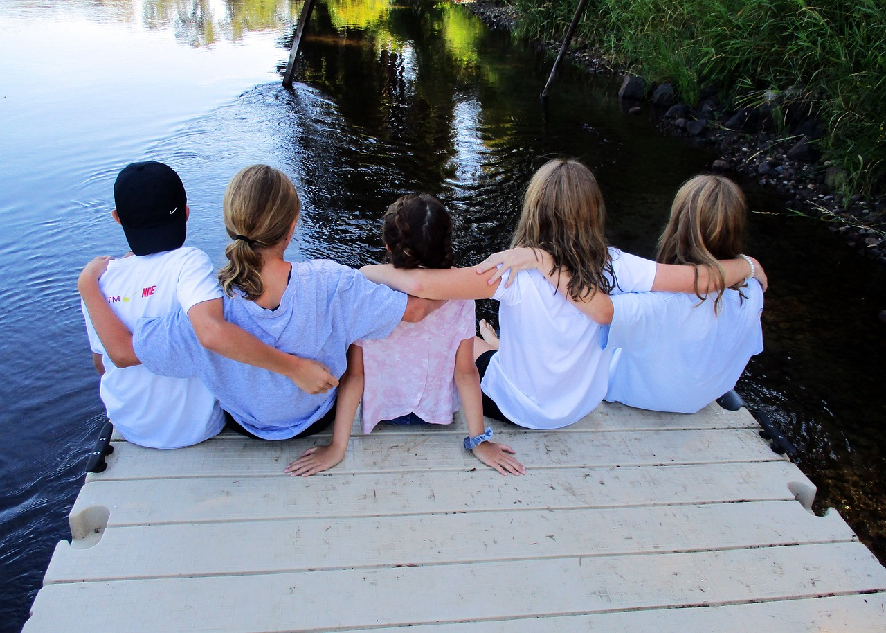 kids on dock